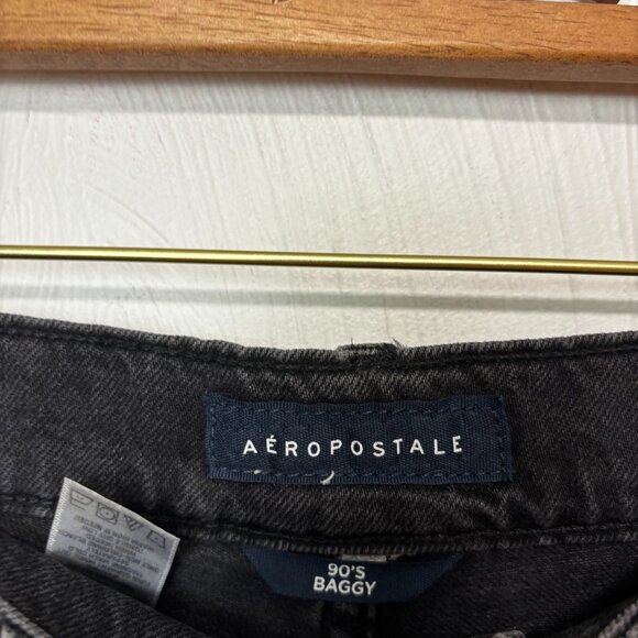 Aeropostale 90s Baggy Jeans Black Solid Dark Wash Distressed High Rise Womens 00 - Picture 4 of 7